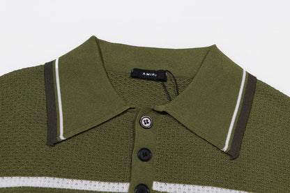 AMIRI Striped Pointelle-Knit Polo Shirt