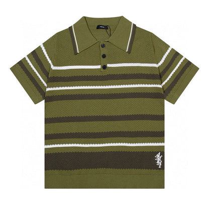 AMIRI Striped Pointelle-Knit Polo Shirt