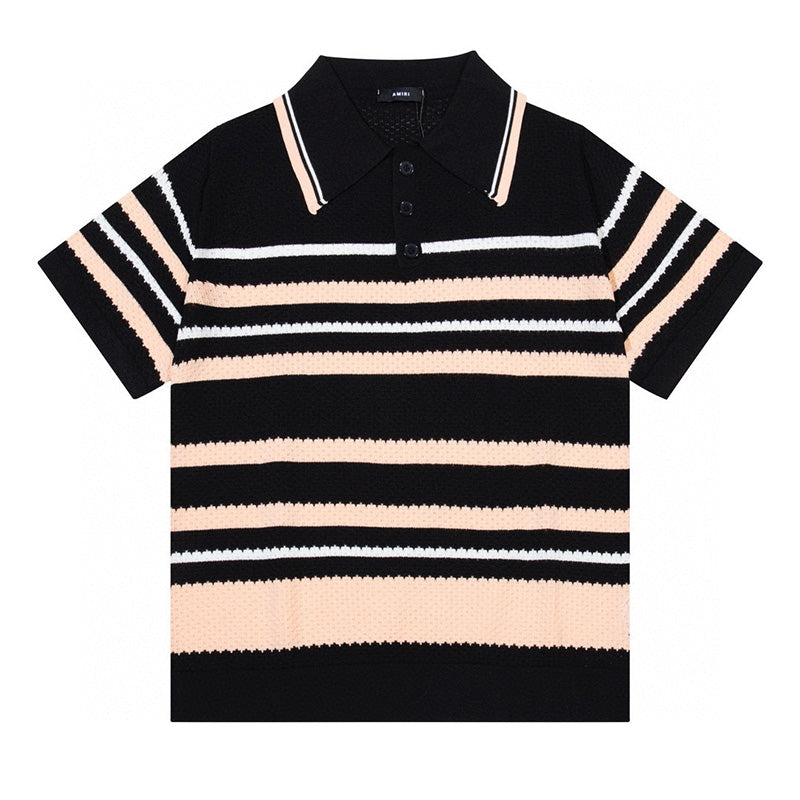 AMIRI Striped Pointelle-Knit Polo Shirt