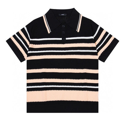 AMIRI Striped Pointelle-Knit Polo Shirt